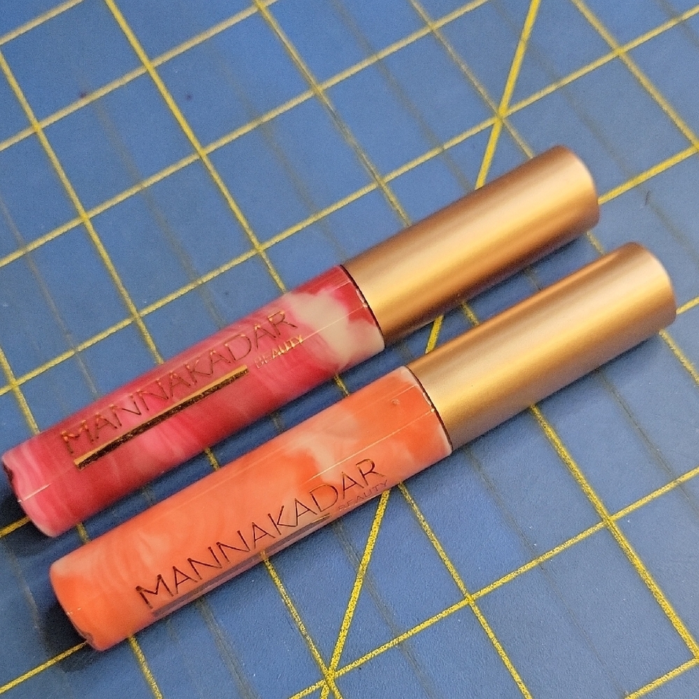 MannaKadar Pink and Orange Lip Gloss Set Sleek Design New Set of 2